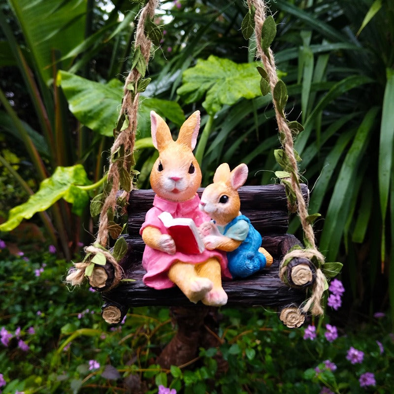 Garden Rabbit Figurine Reading Storybook for Cottage Decor