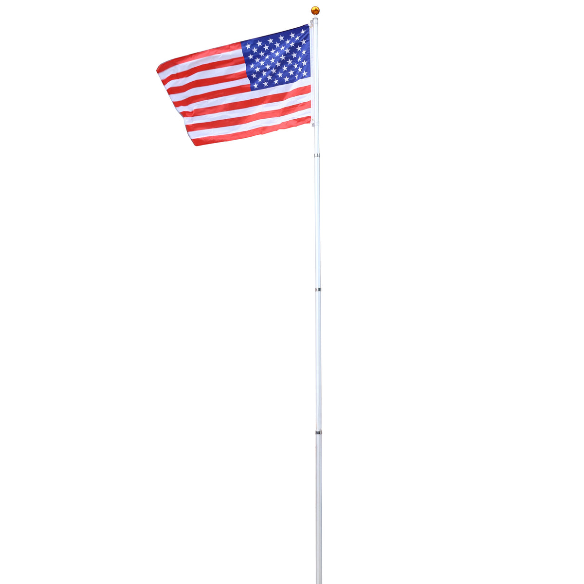25FT Segmented Aluminum Flagpole Kit with Gold Ball Top