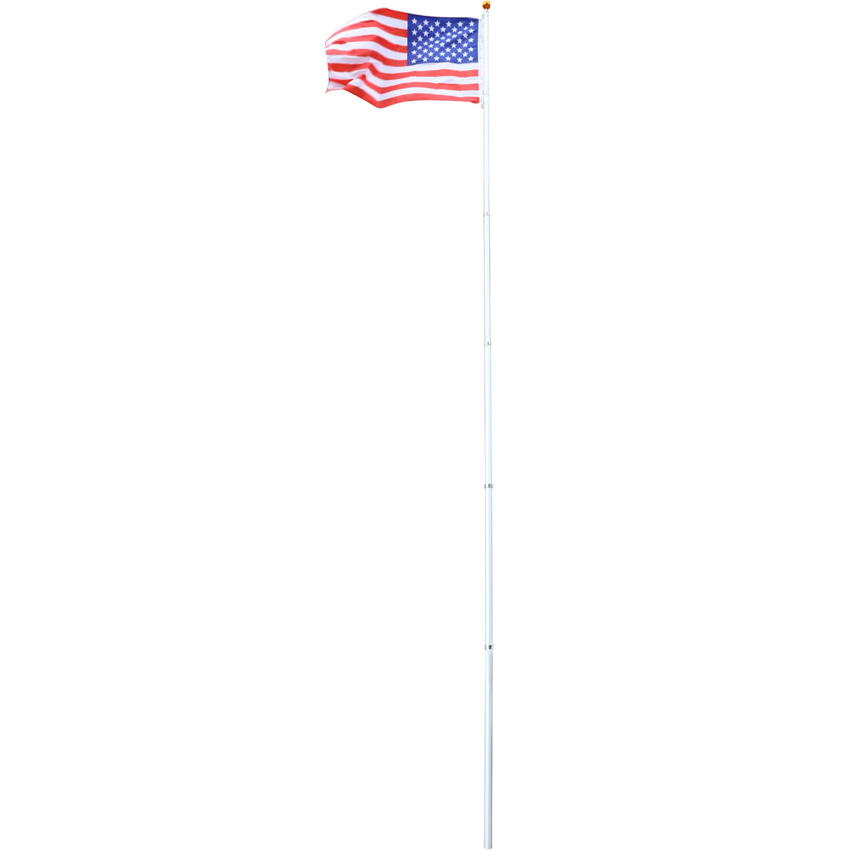 25FT Segmented Aluminum Flagpole Kit with Gold Ball Top