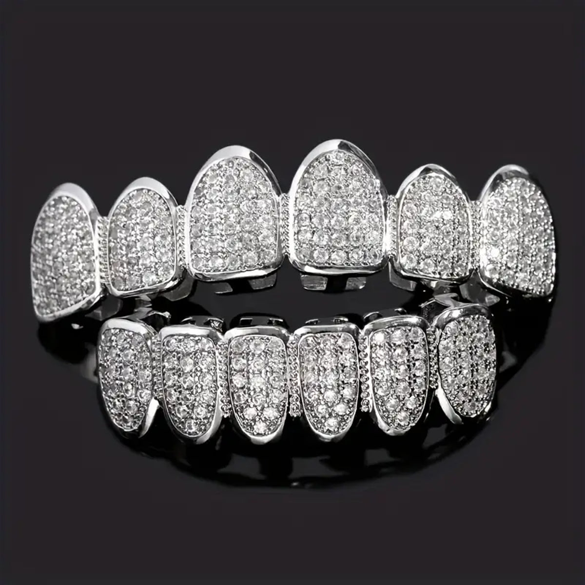 Iced-Out Hip Hop Grillz — Full CZ Pavé Set in Gold & Silver