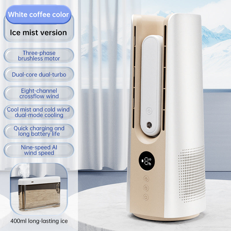 Bladeless Portable Tower Fan with Cool Mist & Cold Wind