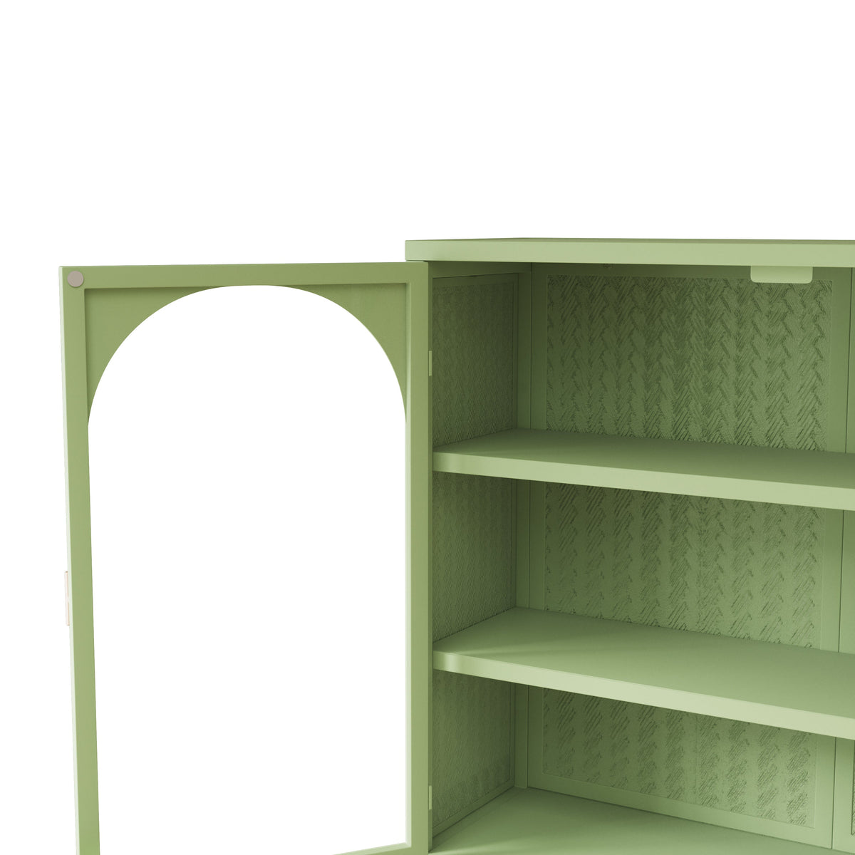 Wall Cabinet with Glass Doors, Sage Green 3-Tier Shelves