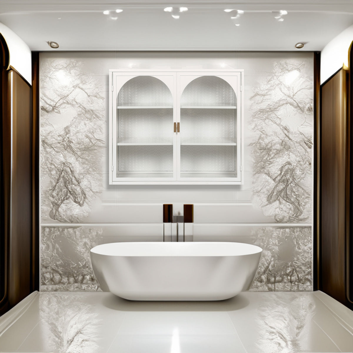 Bathroom Wall Cabinet with Glass Doors, Three Tiers