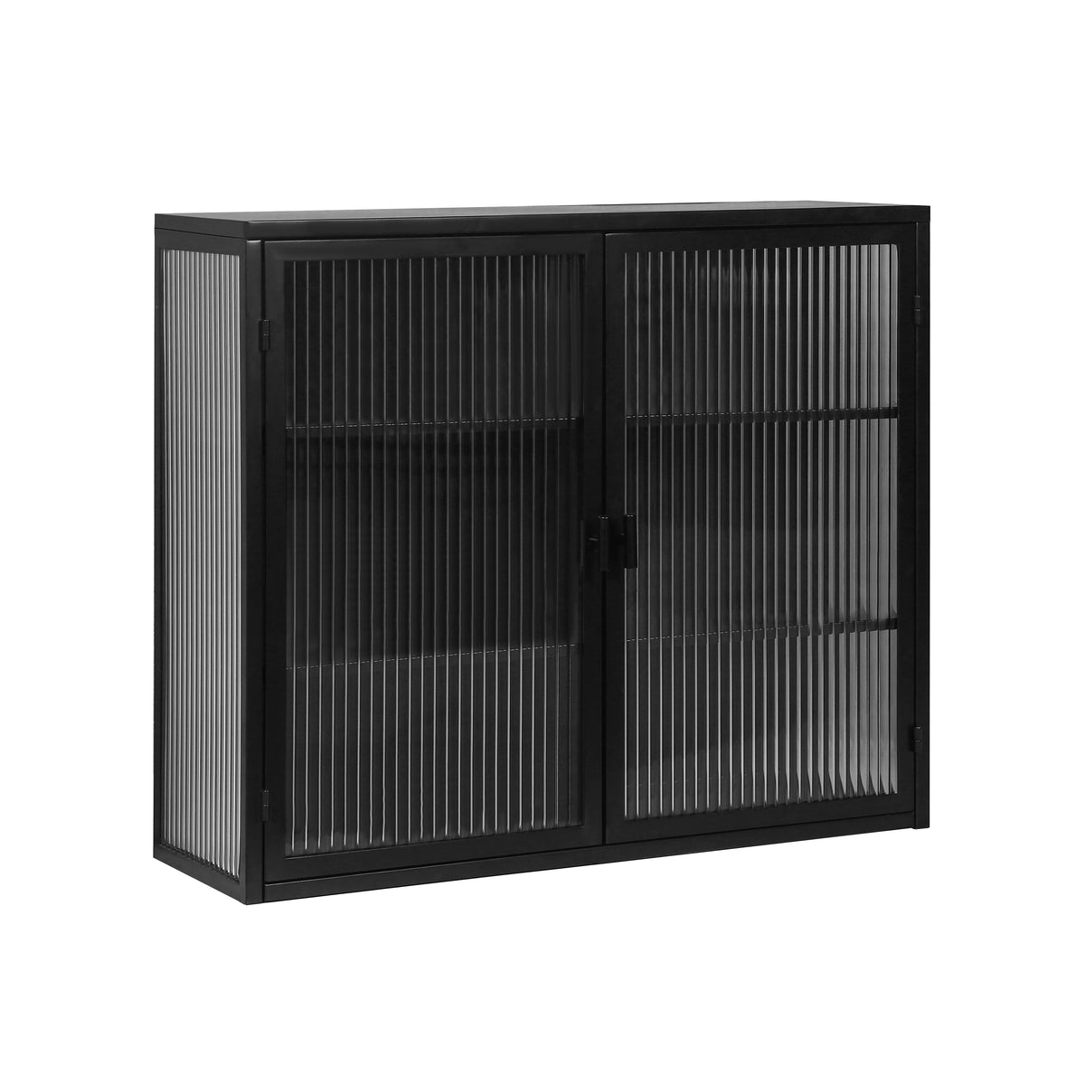 Wall-Mounted Glass Cabinet, Black Fluted Storage