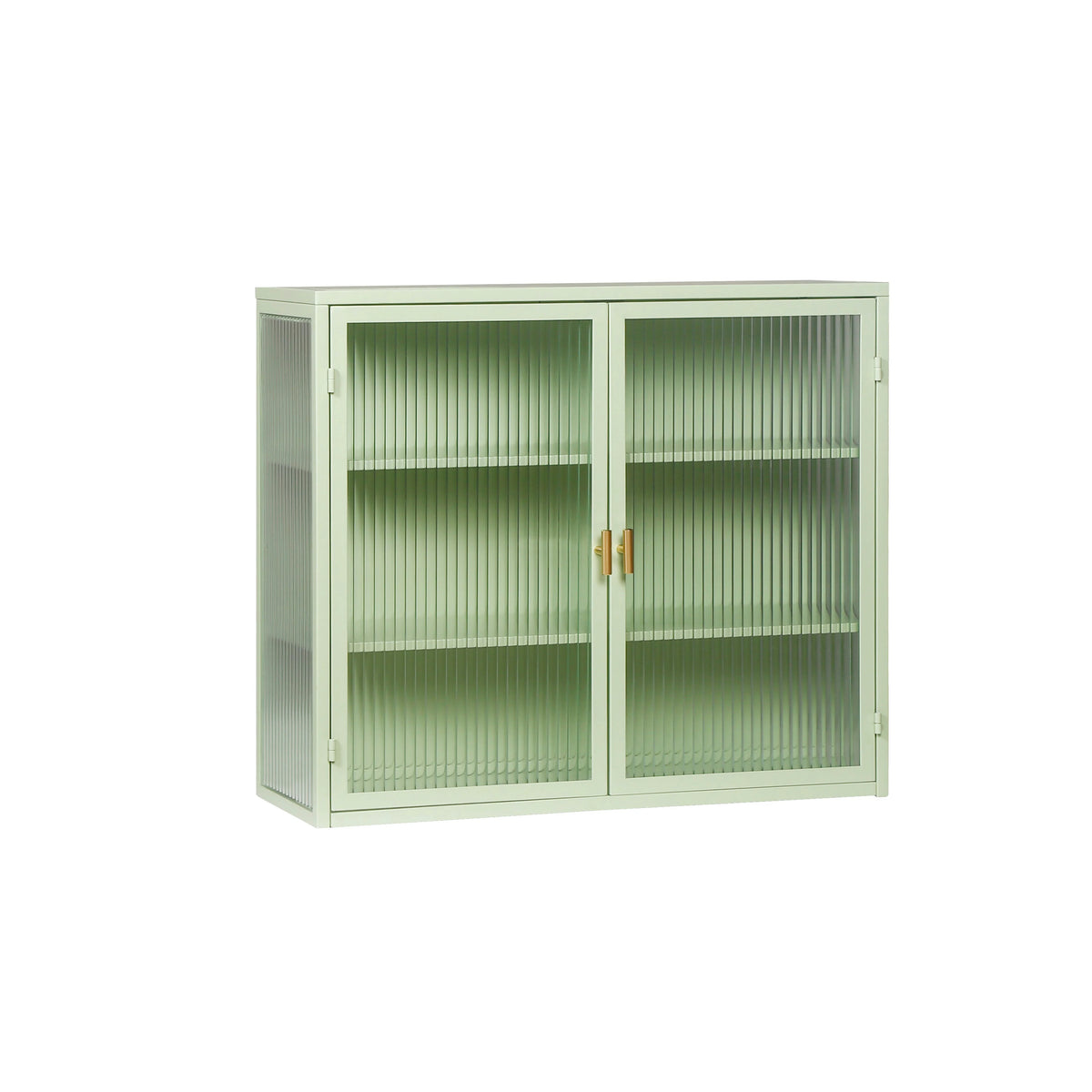 Mint Green Glass Door Wall Cabinet With 3 Shelves