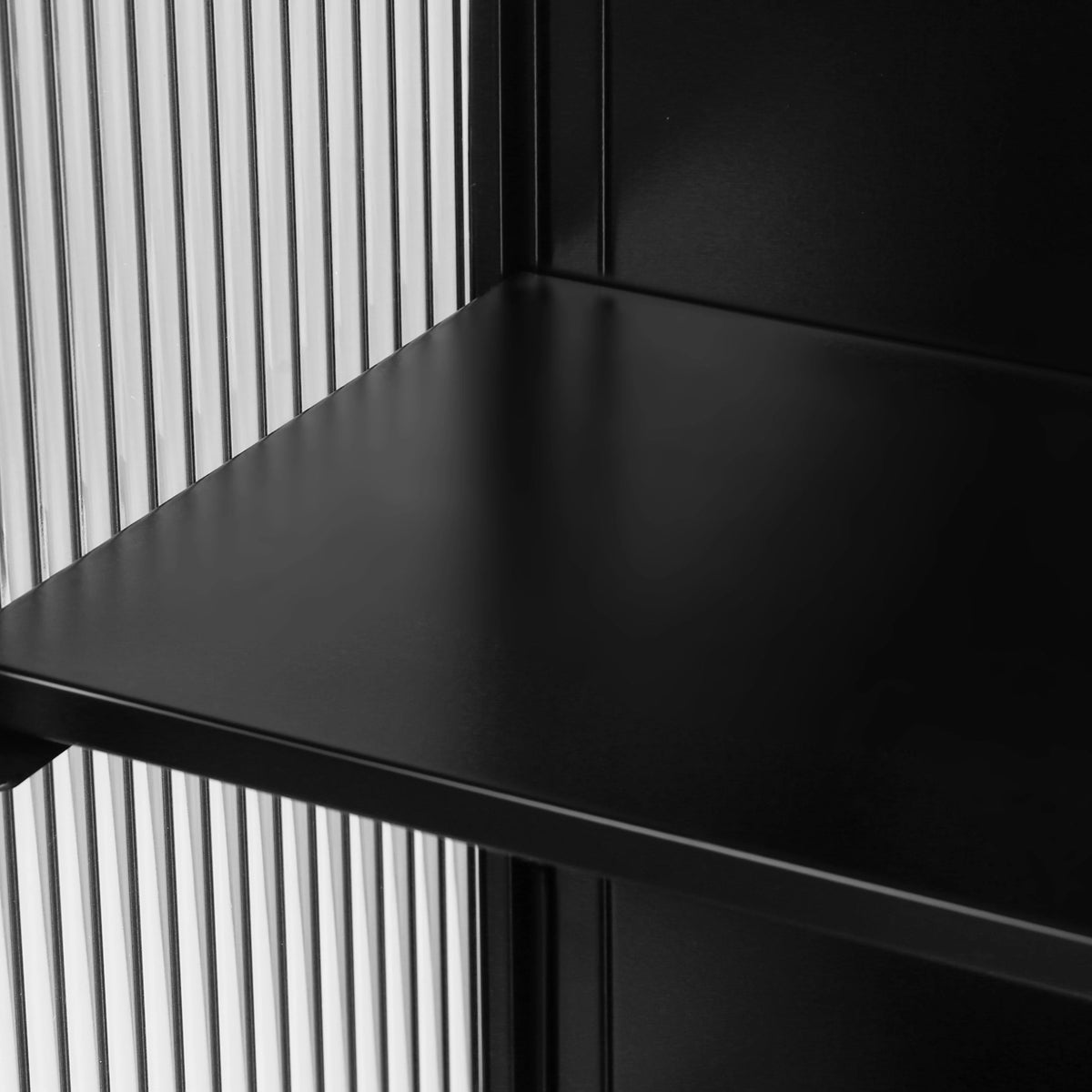 Wall-Mounted Glass Cabinet, Black Fluted Storage