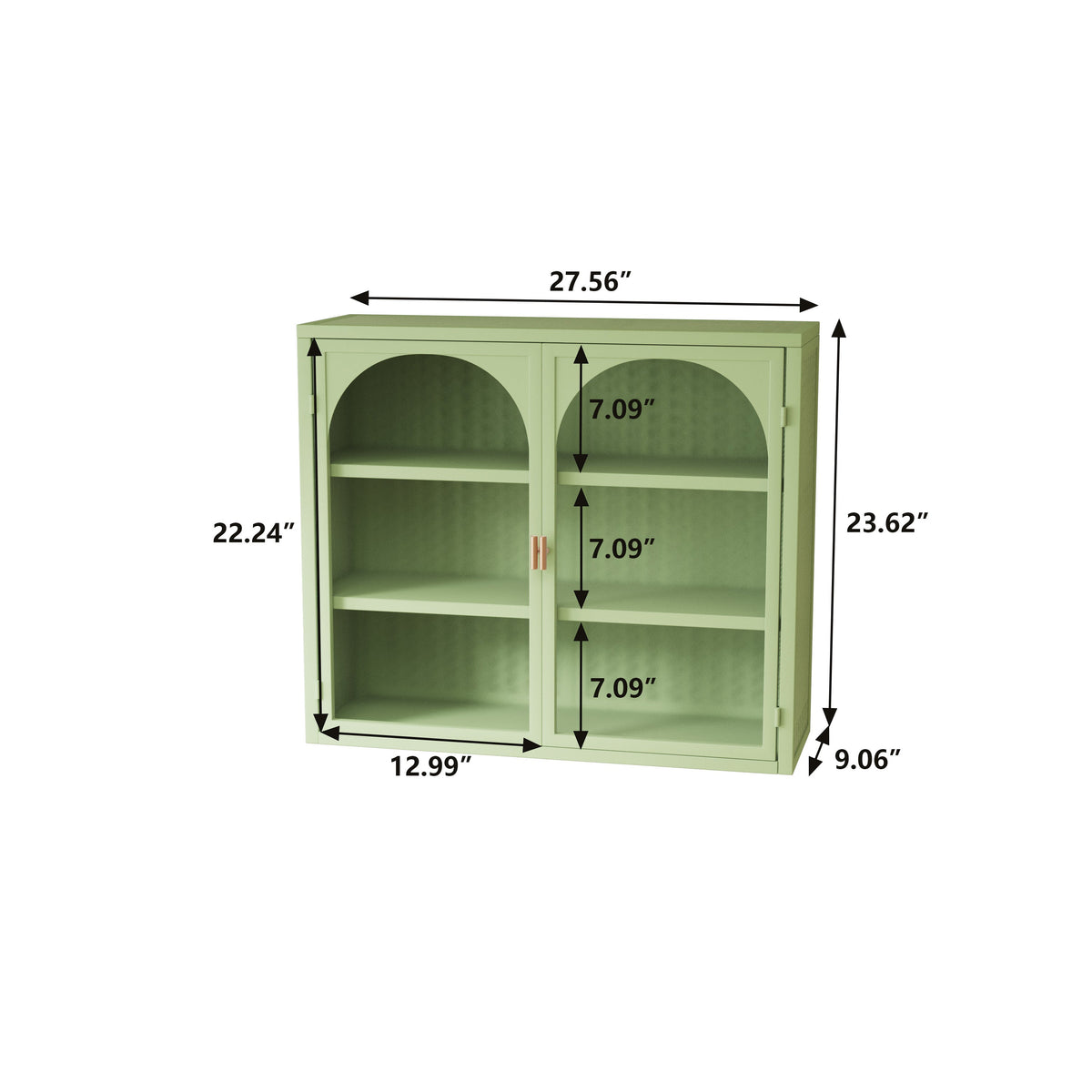 Wall Cabinet with Glass Doors, Sage Green 3-Tier Shelves