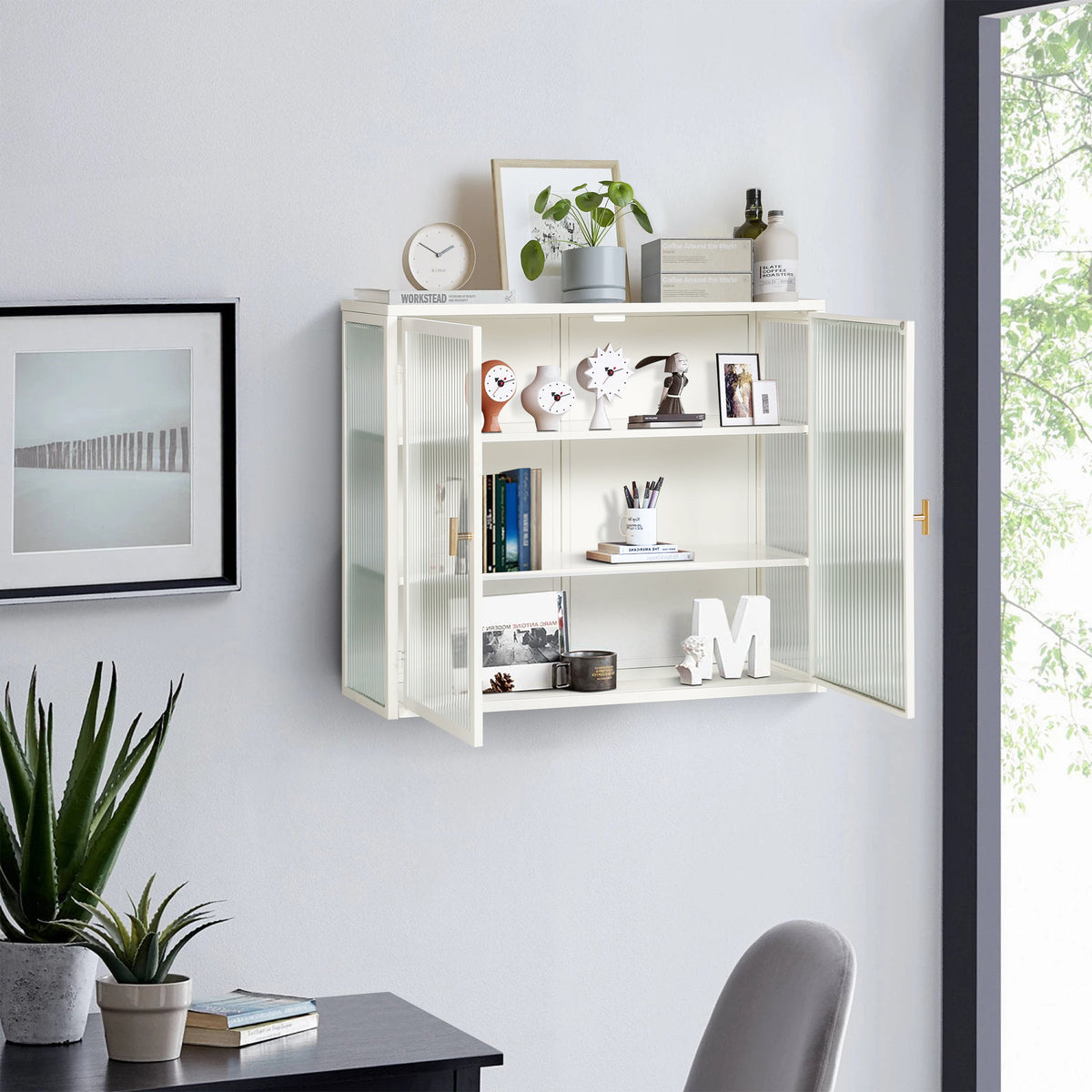 Fluted Glass Bathroom Wall Cabinet with Three Tiers