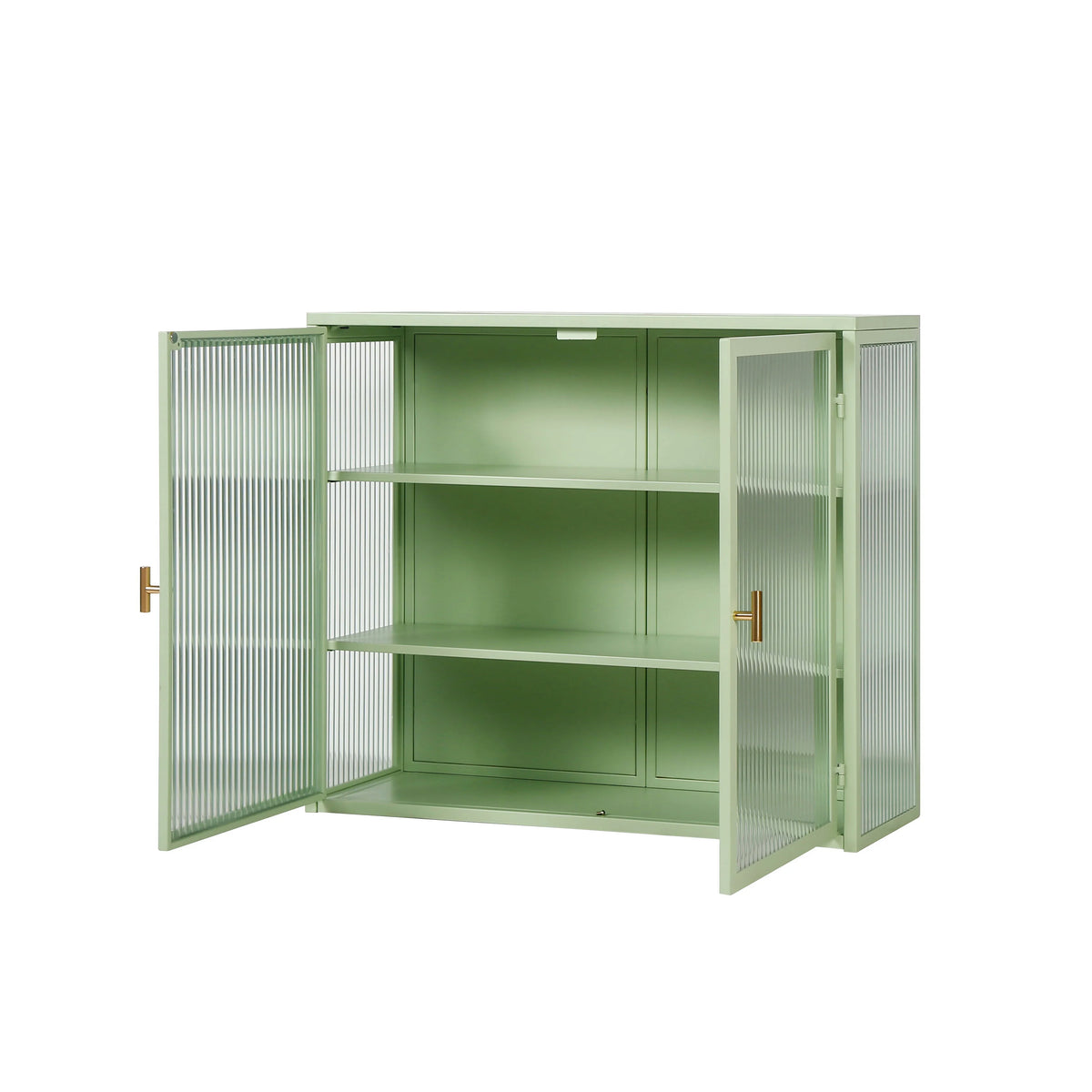 Mint Green Glass Door Wall Cabinet With 3 Shelves
