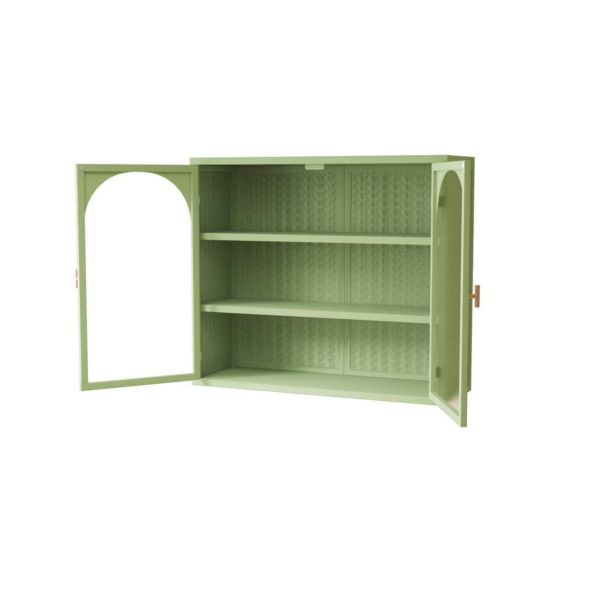 Wall Cabinet with Glass Doors, Sage Green 3-Tier Shelves
