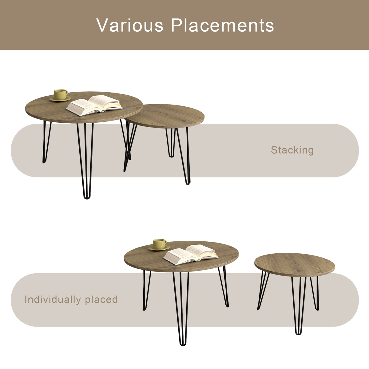 Round Nesting Coffee Table Set of 2 for Living Room