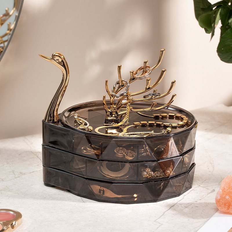 Swan Jewelry Organizer Box: Tiered Storage for Rings