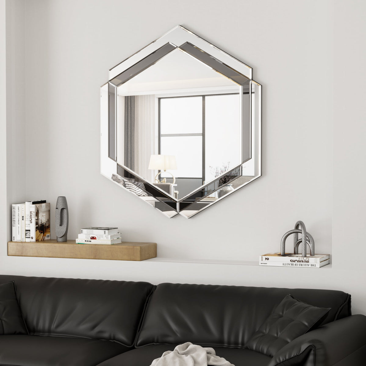 Layered Silver Round Wall Mirror for Living Room Decor