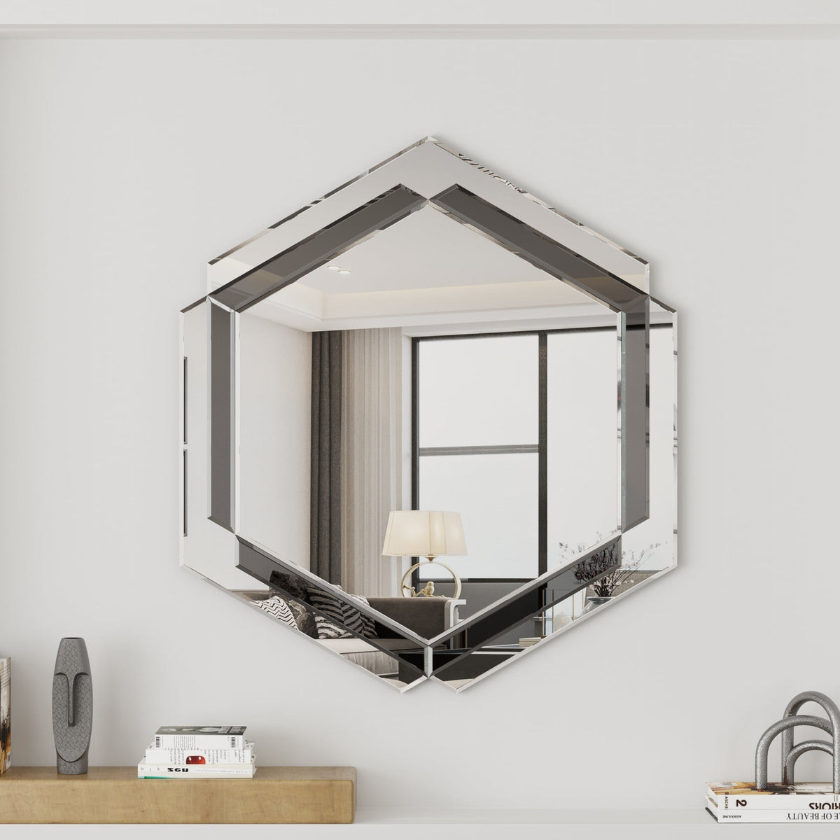 Layered Silver Round Wall Mirror for Living Room Decor