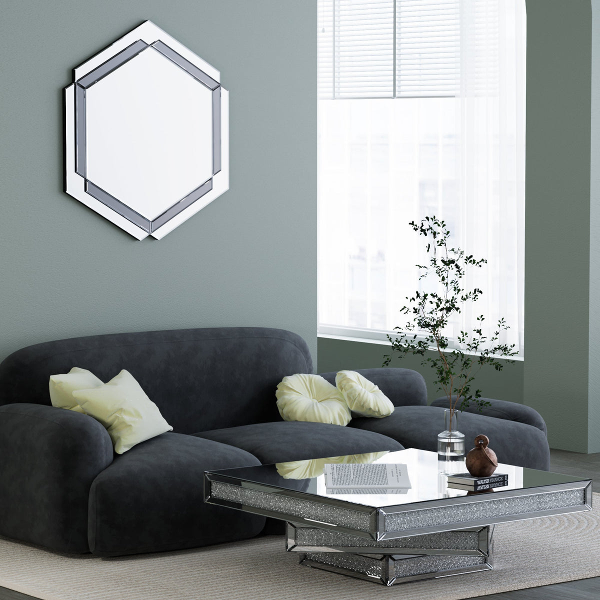 Layered Silver Round Wall Mirror for Living Room Decor