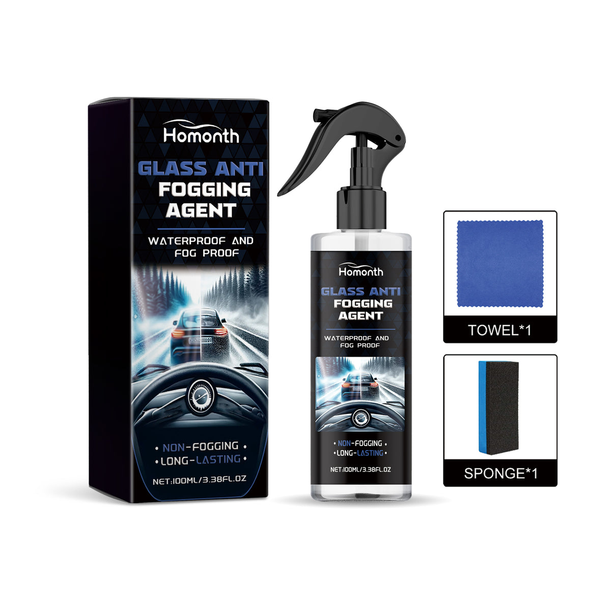 Auto Glass Anti-Fog Spray for Clear Driving Visibility