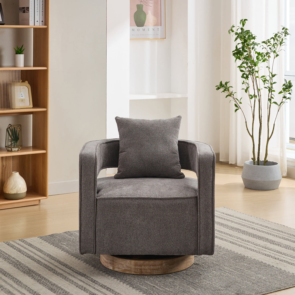 Modern Swivel Accent Chair with Open Back and Boucle Look