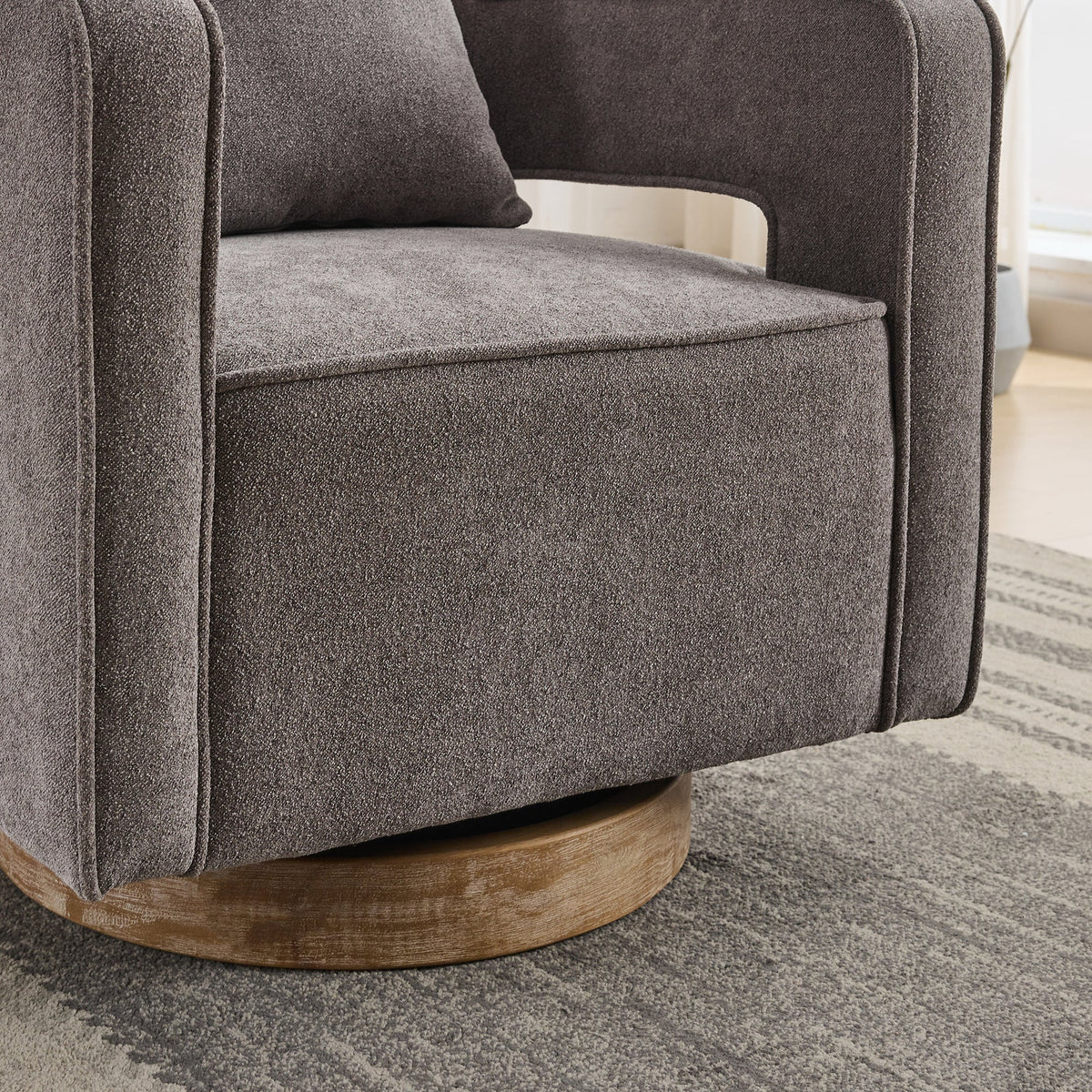 Modern Swivel Accent Chair with Open Back and Boucle Look