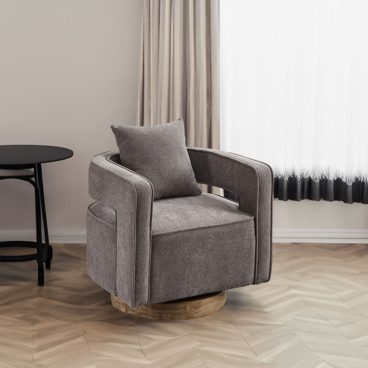 Modern Swivel Accent Chair with Open Back and Boucle Look