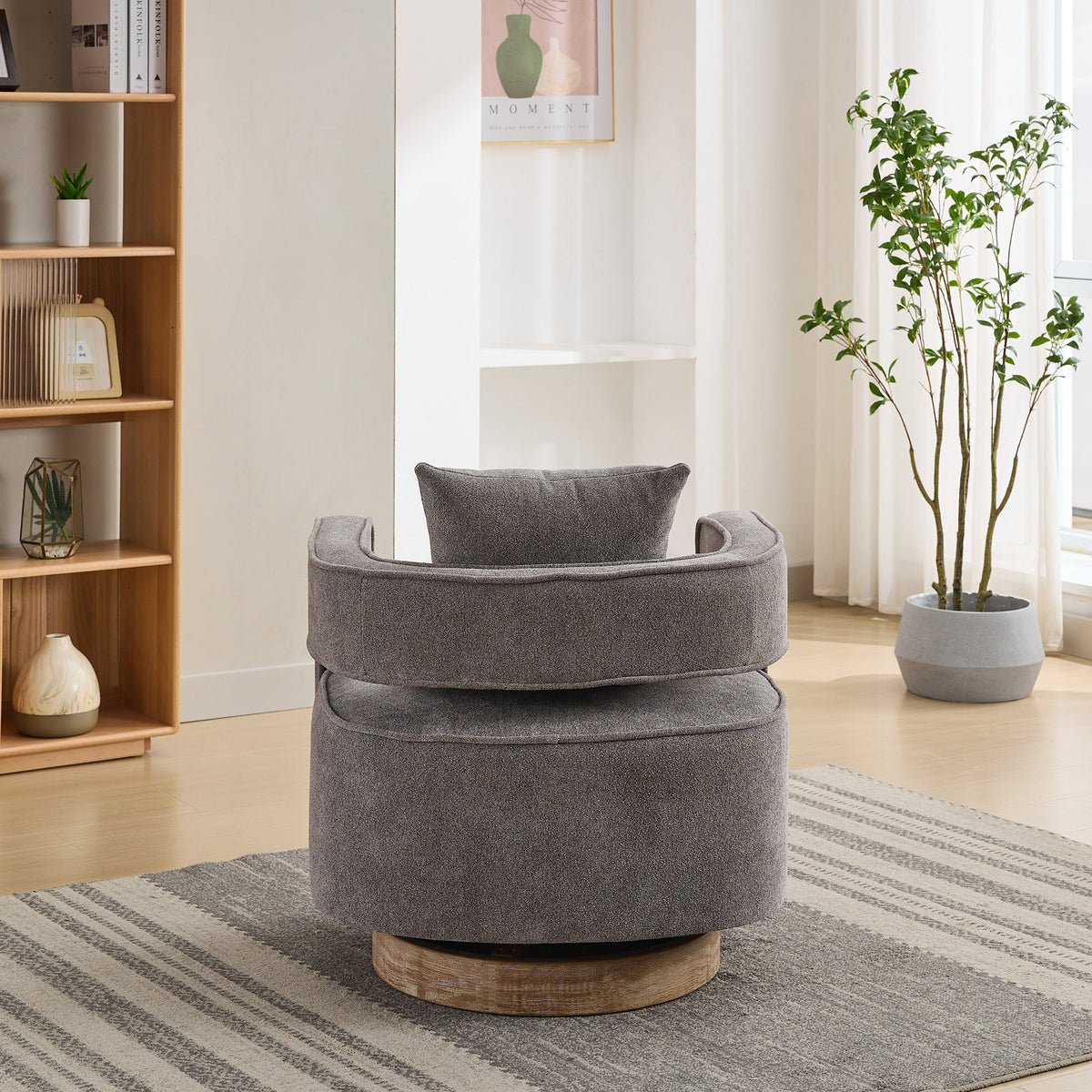 Modern Swivel Accent Chair with Open Back and Boucle Look