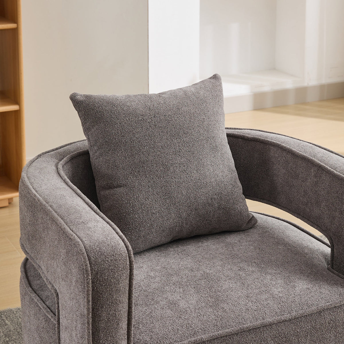 Modern Swivel Accent Chair with Open Back and Boucle Look
