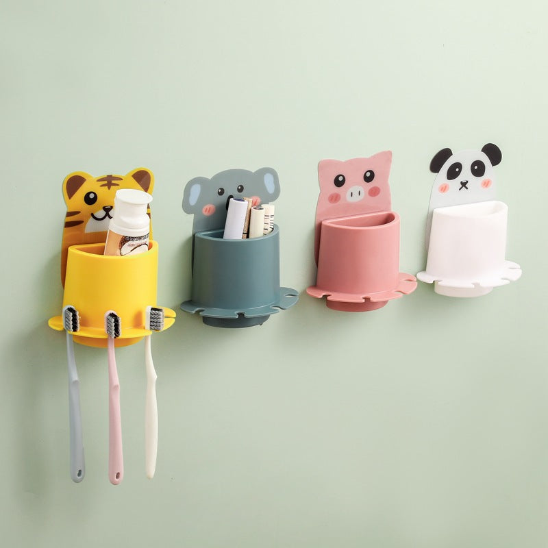 Cartoon Animal Toothbrush Holder Wall Mount, No Drilling