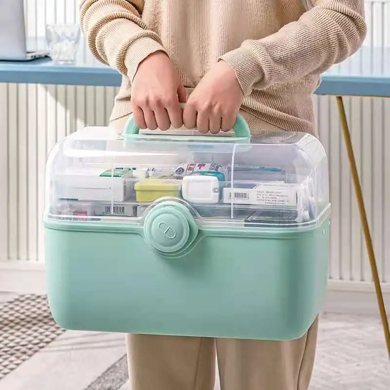 Clear-Lid Family Medicine Organizer with Fold-Out Trays