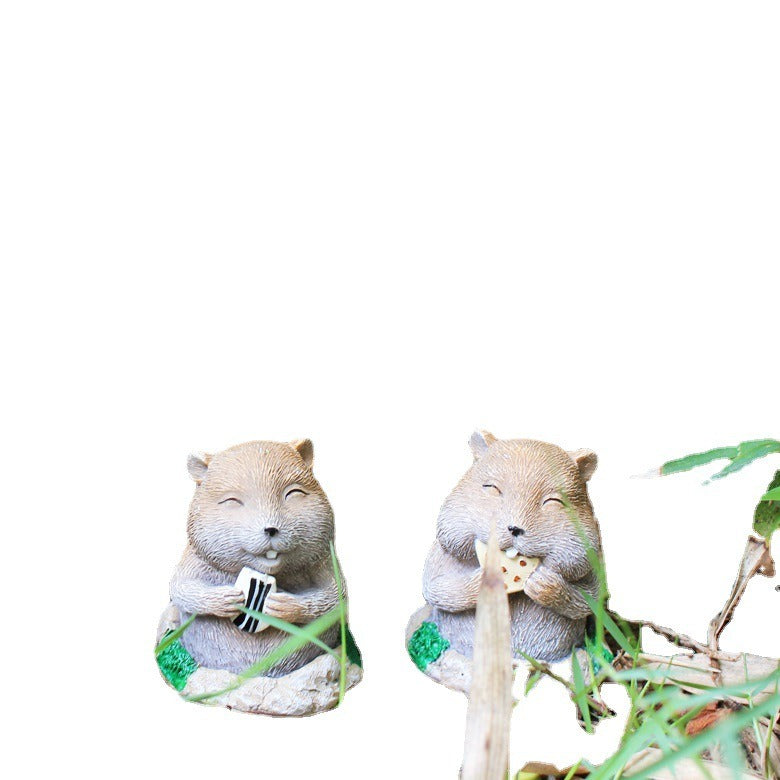 Resin Gopher and Cat Garden Figurines for Flower Beds