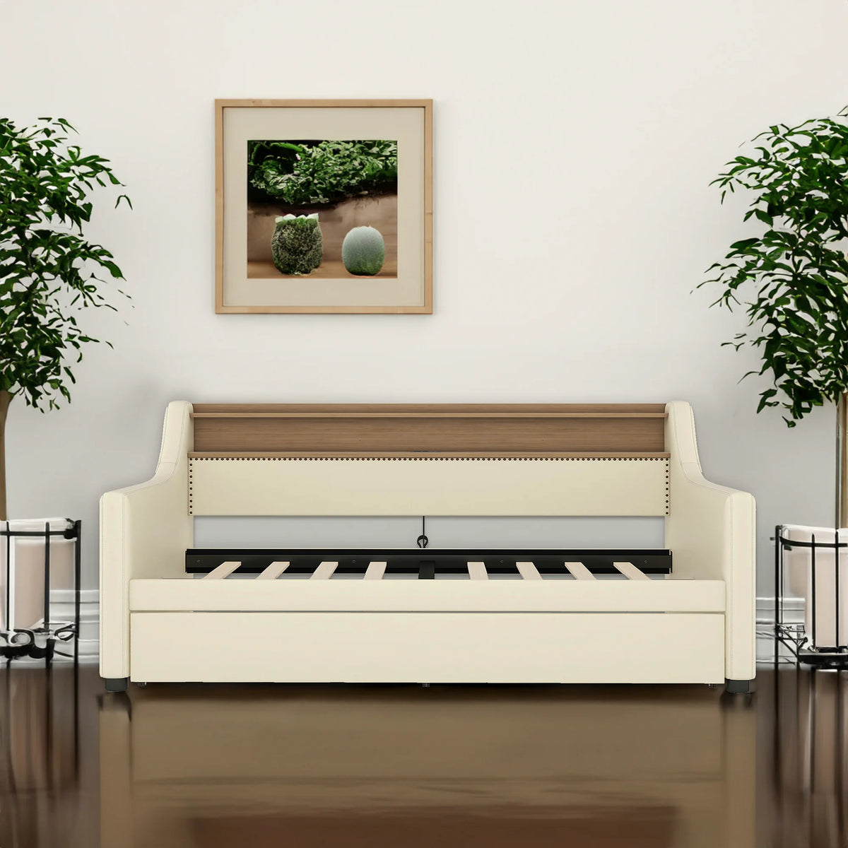 Upholstered Daybed with Trundle and USB Charging Station