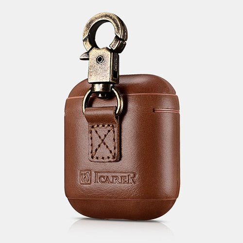 Leather AirPods Case Cover with Antique Brass Keyring Clip