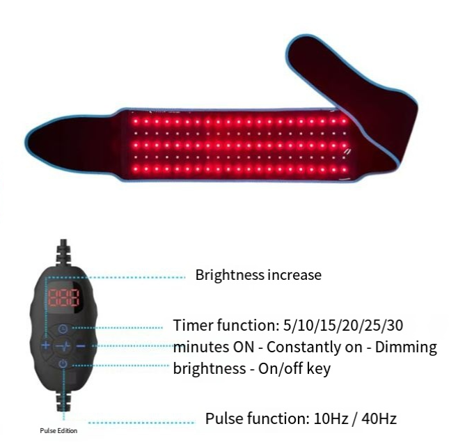 Red Light Therapy Belt with Timer, Pulse & Brightness Modes