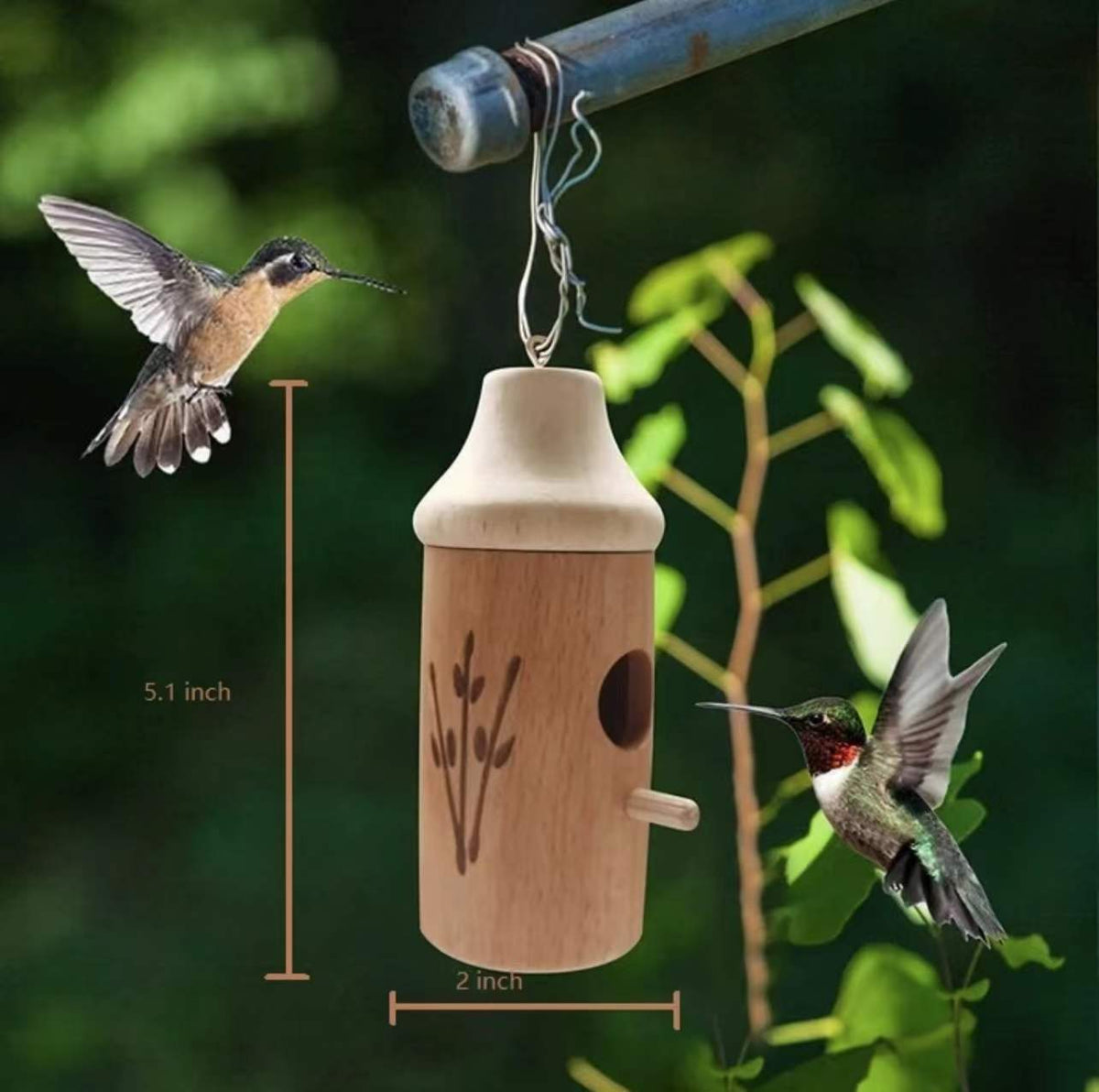 Handcrafted Hanging Wooden Hummingbird House Decor