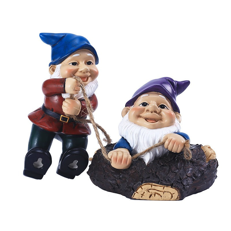 Tree Climbing Gnome Garden Figurine Set for Outdoor Decor