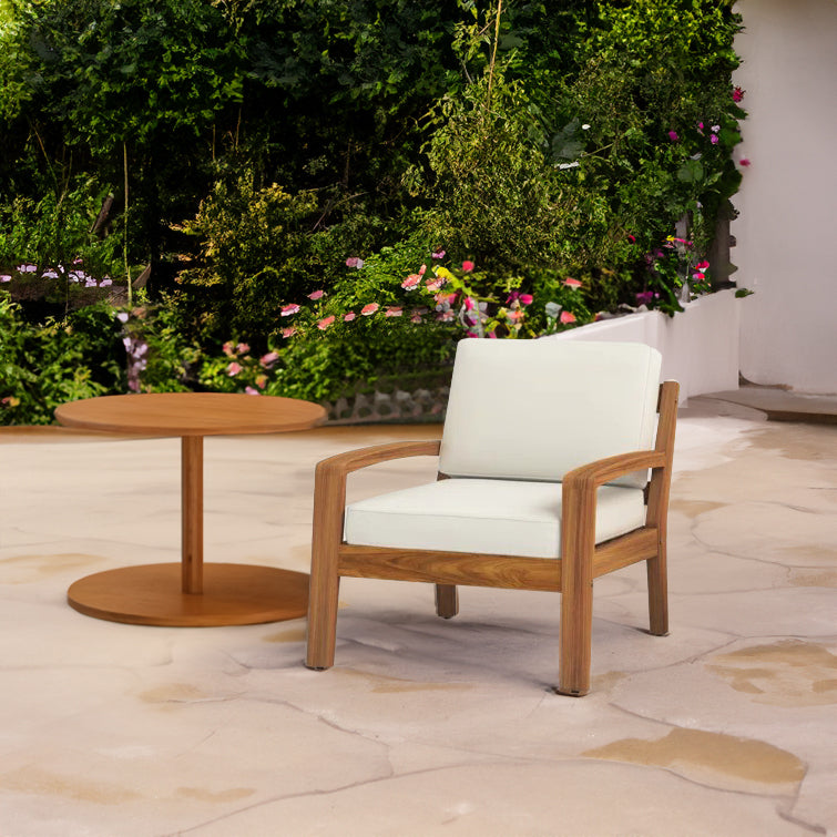 Teak Outdoor Lounge Chair with Cream Cushions