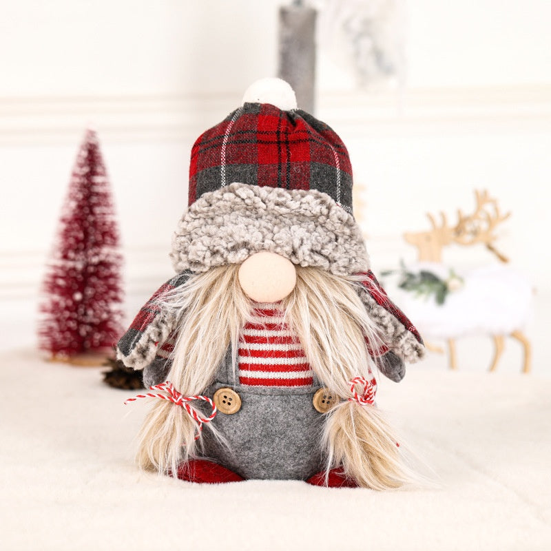 Christmas Elf Decor with Cozy Plaid Hood for Mantels