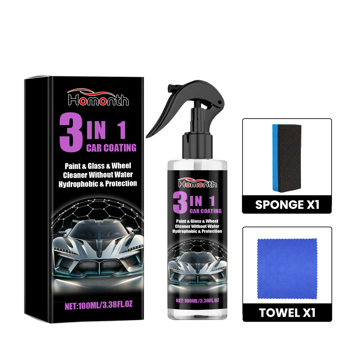 3-in-1 Car Coating Spray for Waterless Shine & Protection