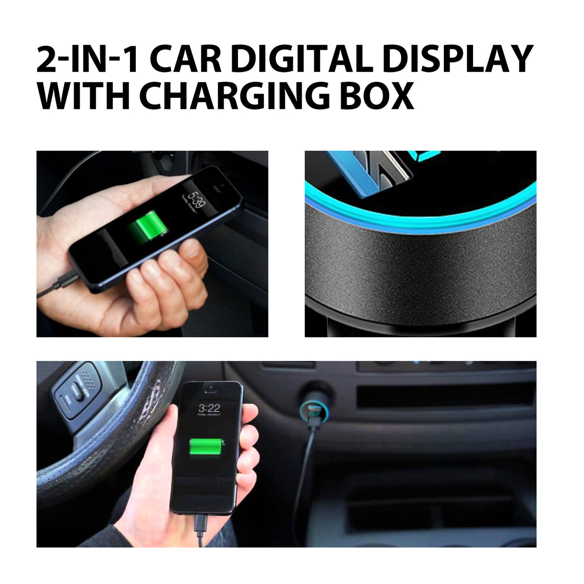 2-in-1 Car Charger with Dual USB Digital Display Accessory