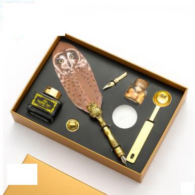 Owl Quill Pen Set: Vintage Writing & Sealing Gift