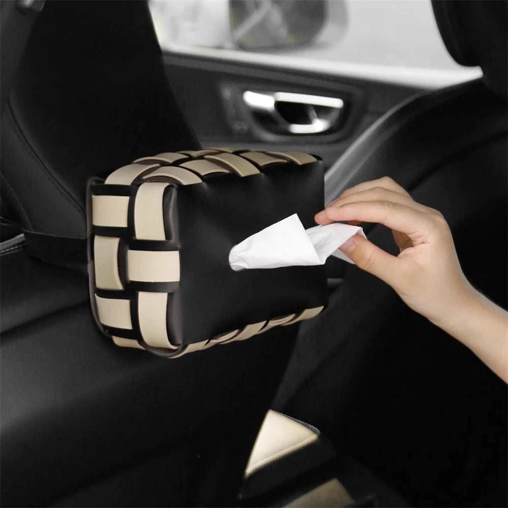 Woven Faux-Leather Tissue Box Holder for Living Room