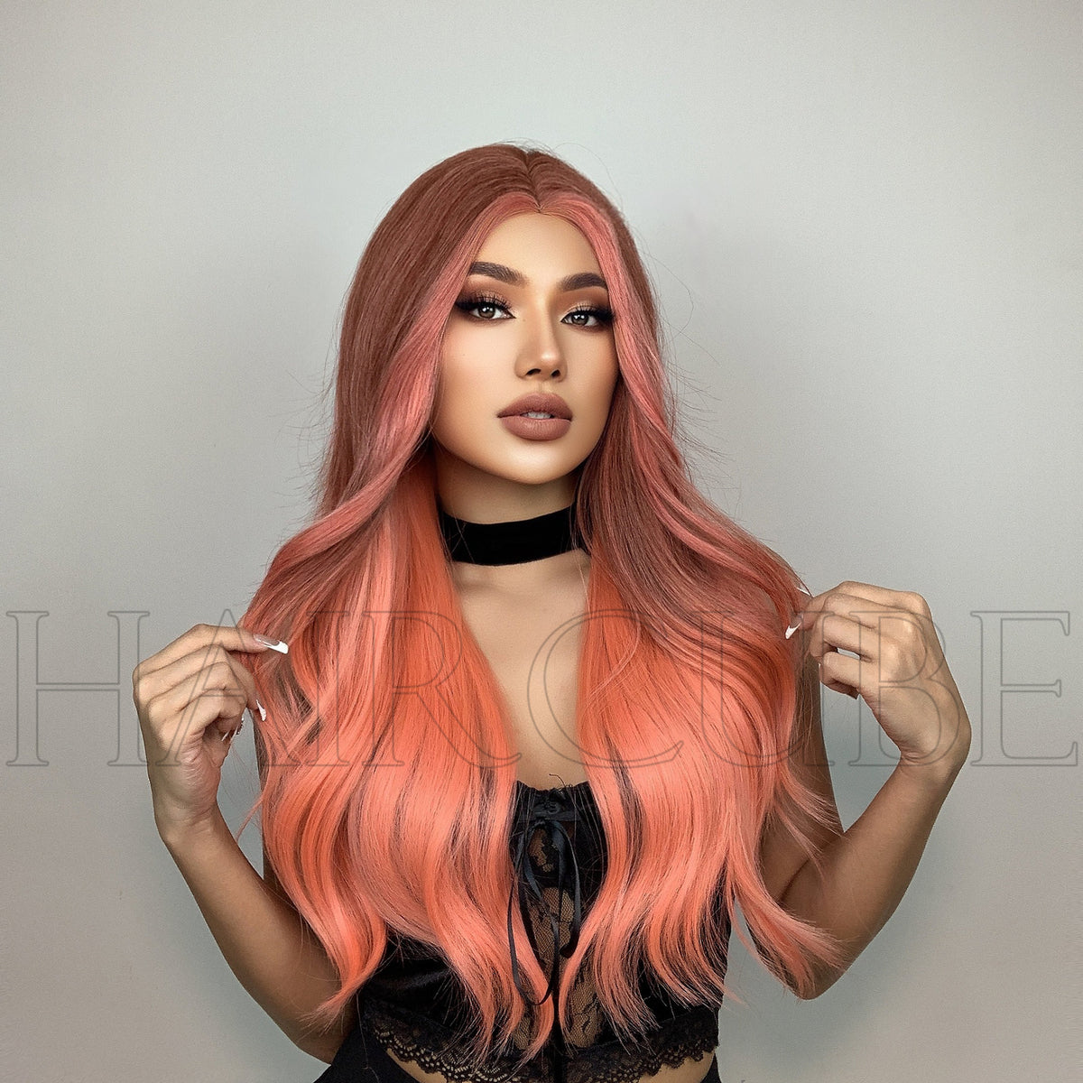 24-Inch Orange Pink Wig for Long, Wavy Glamour Looks