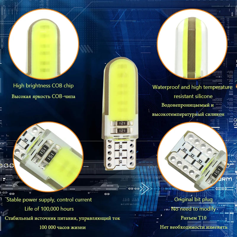 LED Parking Light Bulbs T10 — Bright COB Glow, Multiple Colors
