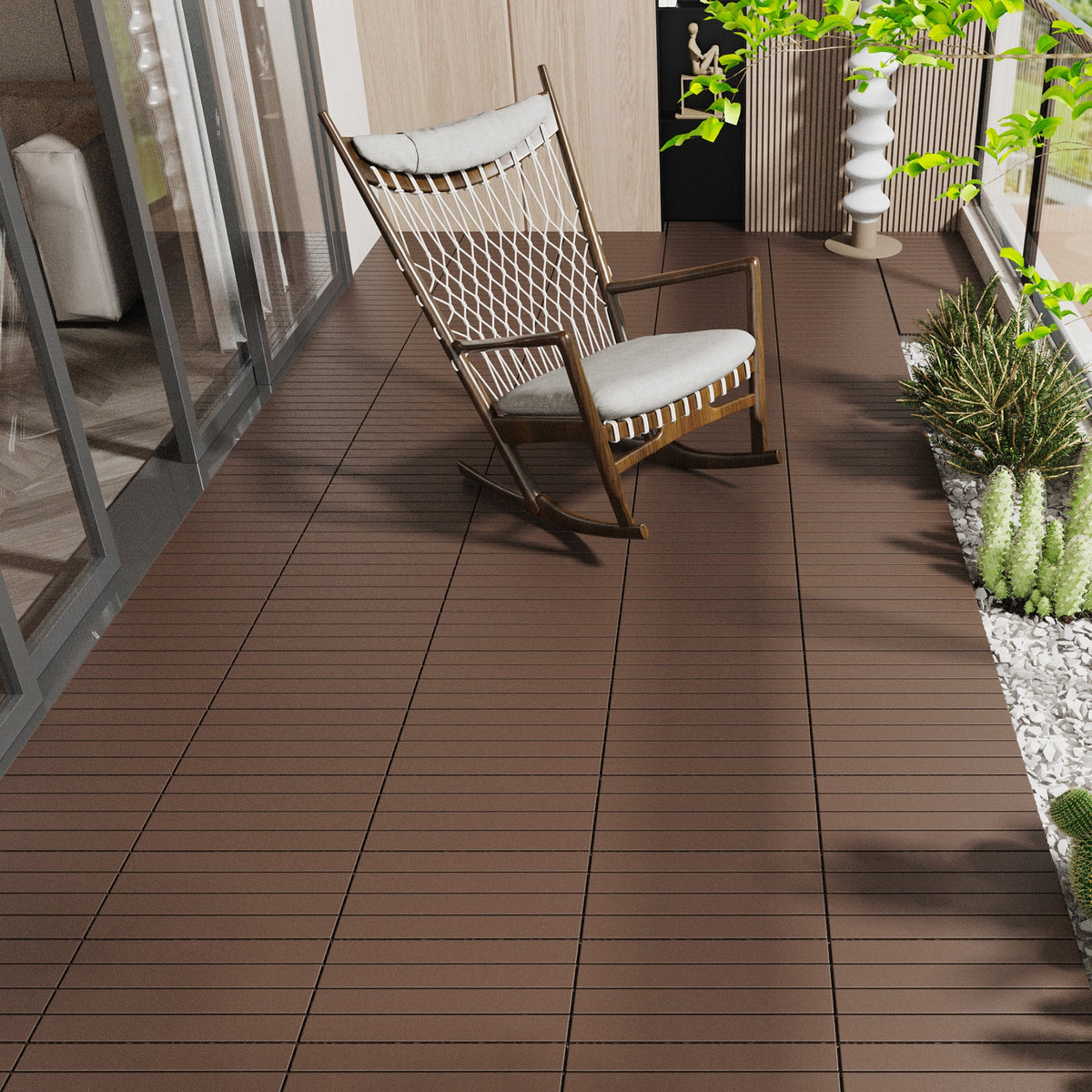 Interlocking Outdoor Deck Tiles: Snap-Together Wood Look