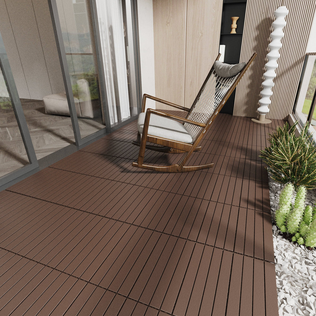 Interlocking Outdoor Deck Tiles: Snap-Together Wood Look