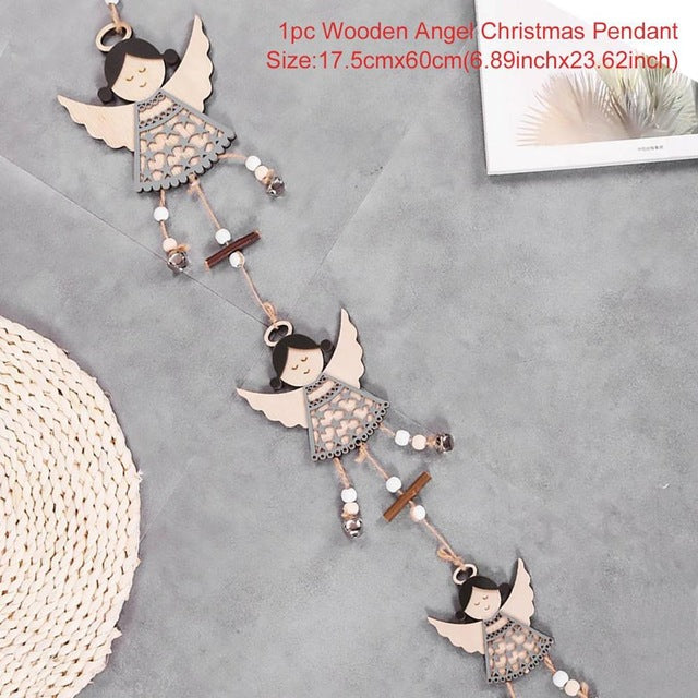 Wooden Angel Christmas Garland - Rustic Farmhouse Decor