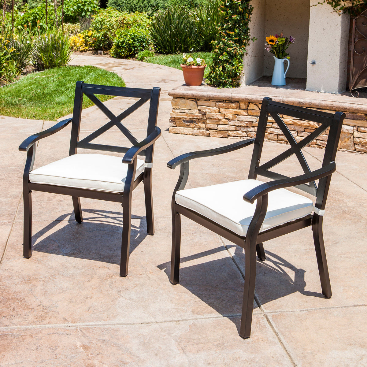 Outdoor Dining Chairs Set of 2 with Cream Cushions