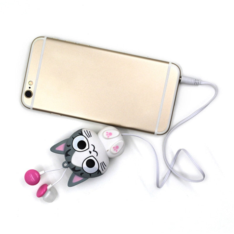 Cartoon Cat Earphones 3.5mm Retractable Wired Headset