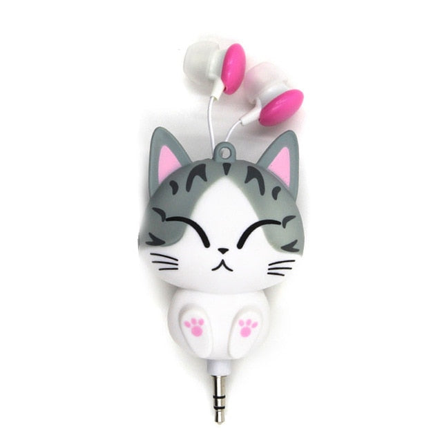 Cartoon Cat Earphones 3.5mm Retractable Wired Headset