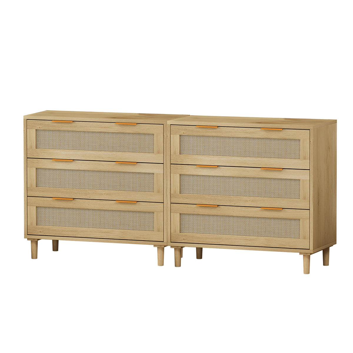 Rattan Storage Cabinet Set of 2 with 6 Drawers
