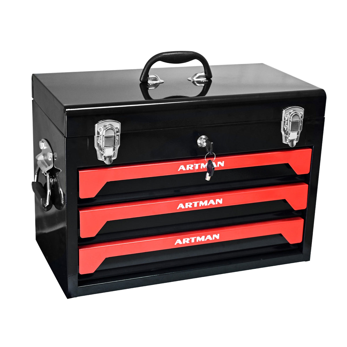 Lockable 3-Drawer Steel Tool Box with Keyed Lock & Latches