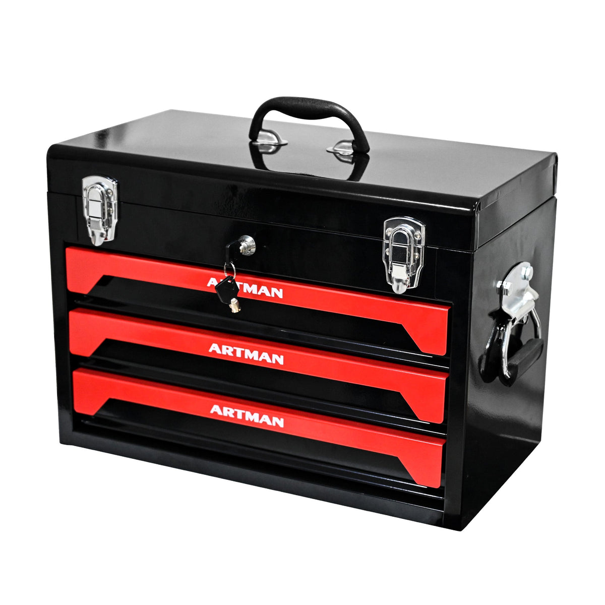 Lockable 3-Drawer Steel Tool Box with Keyed Lock & Latches